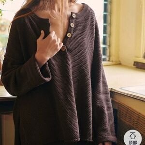 Free People Maroon Textured Button-Up Sweater